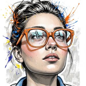 Artistic Ink Paint Portraits with Orange Glasses Shanara Toons 4
