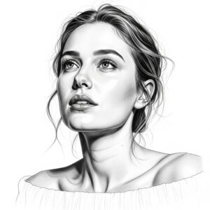 Beautiful Graphite Portrait Style with Soft Upward Gaze and Fine Pencil Detail