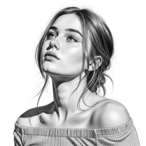 Beautiful Graphite Portrait Style with Soft Upward Gaze and Fine Pencil Detail Light Contrast Version