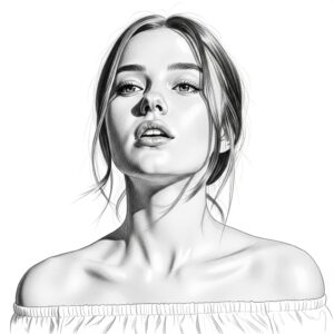 Beautiful Graphite Portrait Style with Soft Upward Gaze and Fine Pencil Soft Pencil Finish